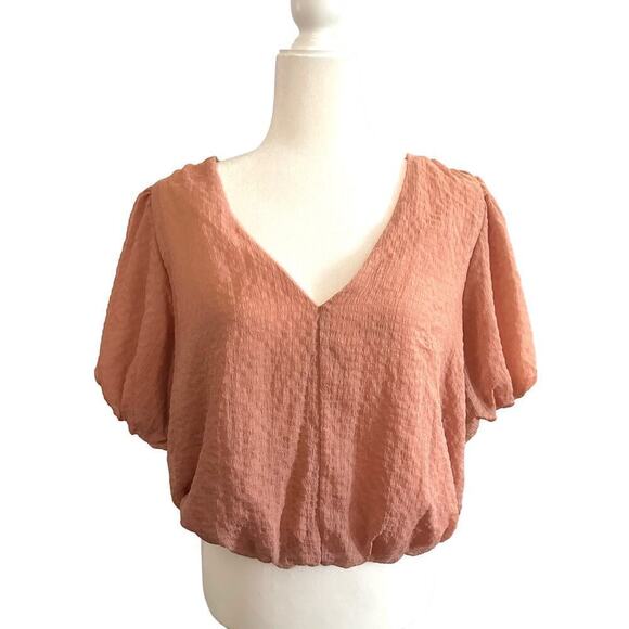 ASTR the Label Bubble Sleeve Gauze Slight Crop Top Tie-Back Dusty Pink - XL - Picture 2 of 6